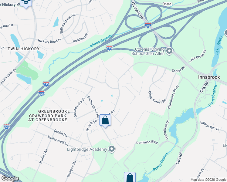 map of restaurants, bars, coffee shops, grocery stores, and more near 4701 Sadler Green Place in Glen Allen