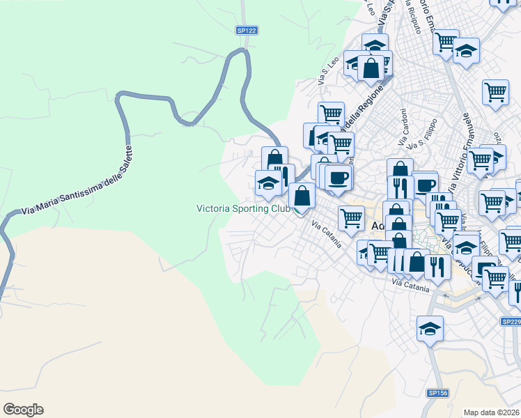map of restaurants, bars, coffee shops, grocery stores, and more near 5 Via Archeologica in Adrano
