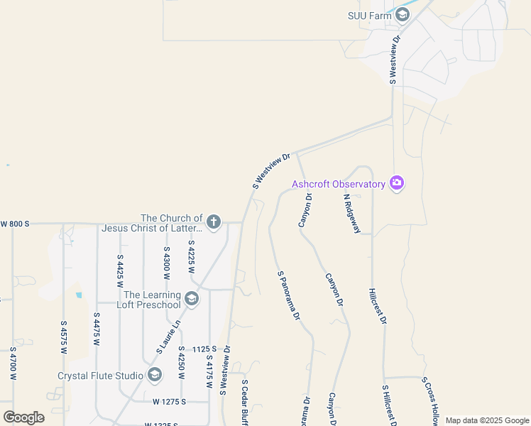 map of restaurants, bars, coffee shops, grocery stores, and more near 758 South Panorama Drive in Cedar City