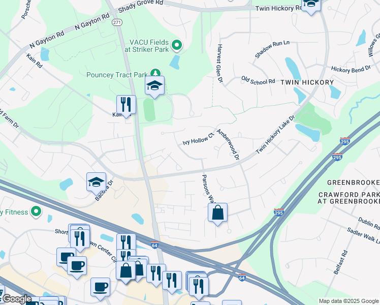 map of restaurants, bars, coffee shops, grocery stores, and more near 5228 Turning Branch Way in Glen Allen