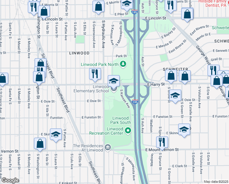 map of restaurants, bars, coffee shops, grocery stores, and more near 1654 South Hydraulic Avenue in Wichita