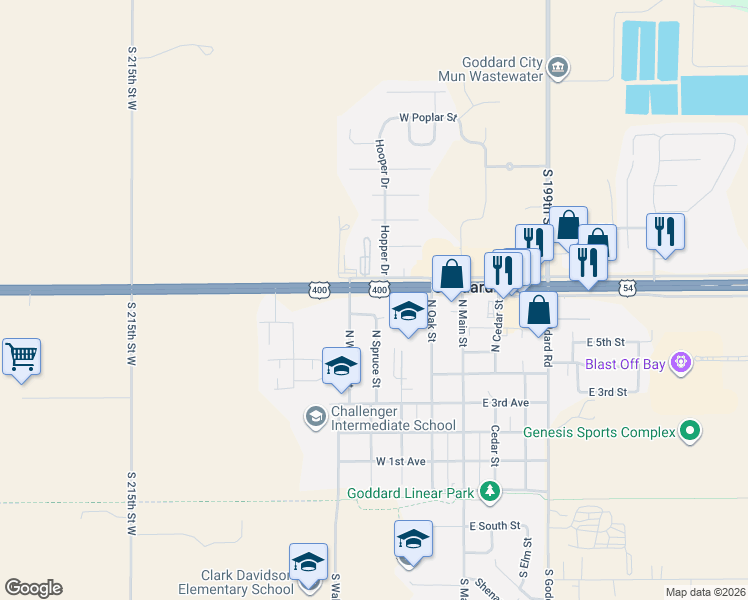map of restaurants, bars, coffee shops, grocery stores, and more near in Goddard
