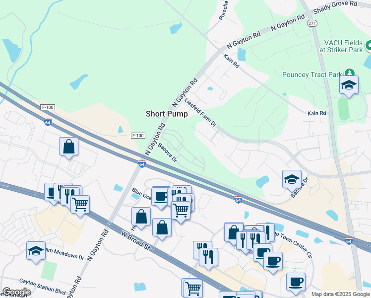 map of restaurants, bars, coffee shops, grocery stores, and more near 4501 Marshall Run Circle in Glen Allen
