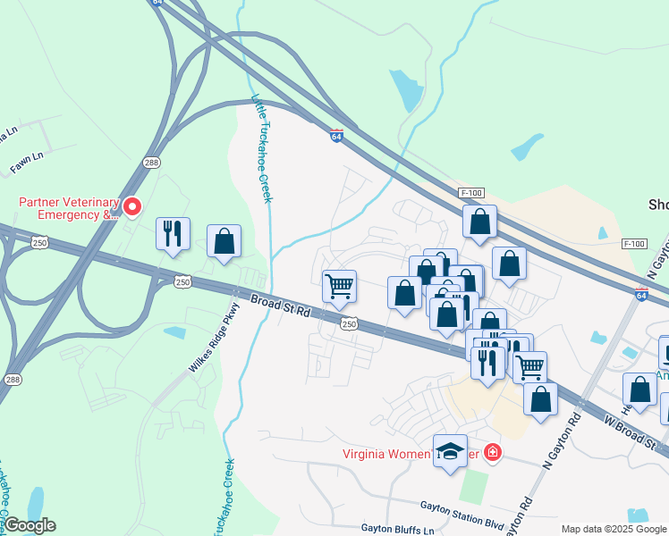 map of restaurants, bars, coffee shops, grocery stores, and more near 4230 Bon Secours Parkway in Henrico