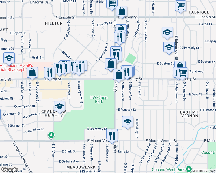 map of restaurants, bars, coffee shops, grocery stores, and more near in Wichita
