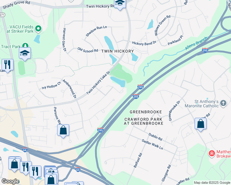 map of restaurants, bars, coffee shops, grocery stores, and more near 11621 Hickory Lake Terrace in Glen Allen