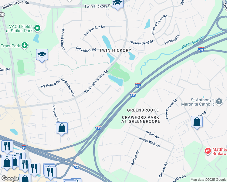 map of restaurants, bars, coffee shops, grocery stores, and more near 11621 Hickory Lake Terrace in Glen Allen
