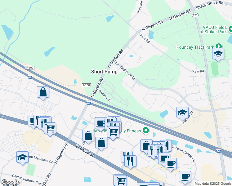 map of restaurants, bars, coffee shops, grocery stores, and more near 4501 Marshall Run Circle in Glen Allen