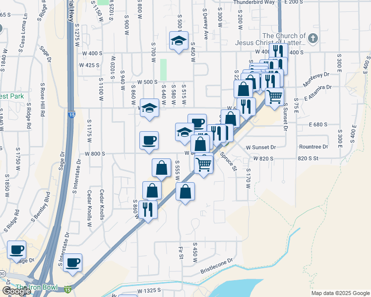 map of restaurants, bars, coffee shops, grocery stores, and more near 510 West 800 South in Cedar City