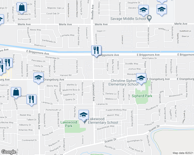 map of restaurants, bars, coffee shops, grocery stores, and more near in Modesto