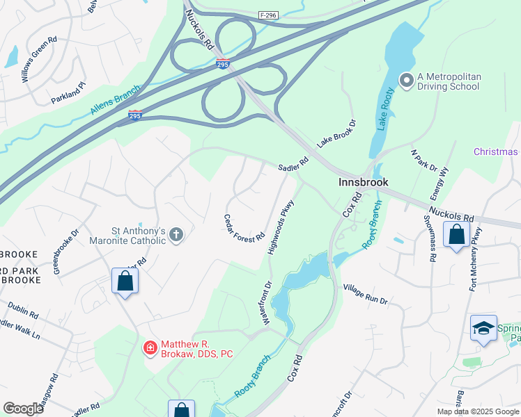 map of restaurants, bars, coffee shops, grocery stores, and more near 4701 Cedar Branch Court in Glen Allen
