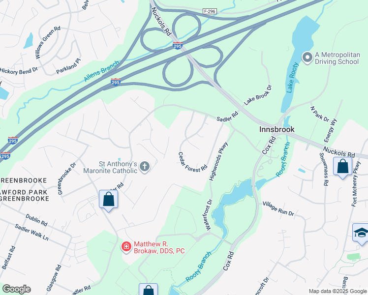 map of restaurants, bars, coffee shops, grocery stores, and more near 4617 Cedar Forest Road in Glen Allen