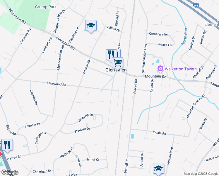 map of restaurants, bars, coffee shops, grocery stores, and more near 2920 Lakewood Road in Glen Allen