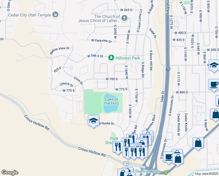 map of restaurants, bars, coffee shops, grocery stores, and more near 2155 West 700 South in Cedar City