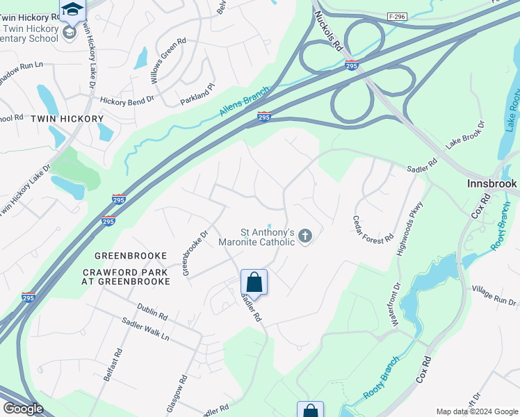 map of restaurants, bars, coffee shops, grocery stores, and more near 4721 Sadler Green Place in Glen Allen