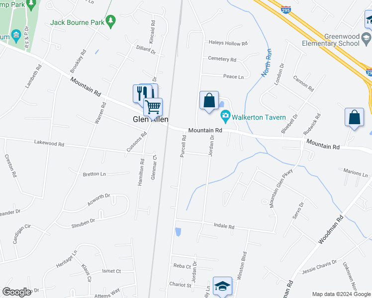 map of restaurants, bars, coffee shops, grocery stores, and more near 2717 Bowles Lane in Glen Allen