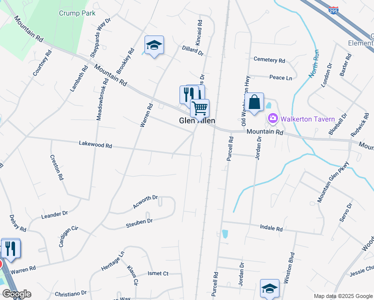 map of restaurants, bars, coffee shops, grocery stores, and more near 2920 Lakewood Road in Glen Allen