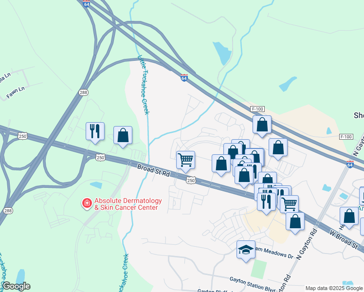 map of restaurants, bars, coffee shops, grocery stores, and more near 4230 Bon Secours Parkway in Henrico