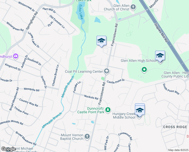 map of restaurants, bars, coffee shops, grocery stores, and more near 5240 Timber Hollow Place in Glen Allen