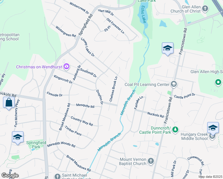 map of restaurants, bars, coffee shops, grocery stores, and more near 5129 Chelsea Brook Lane in Glen Allen