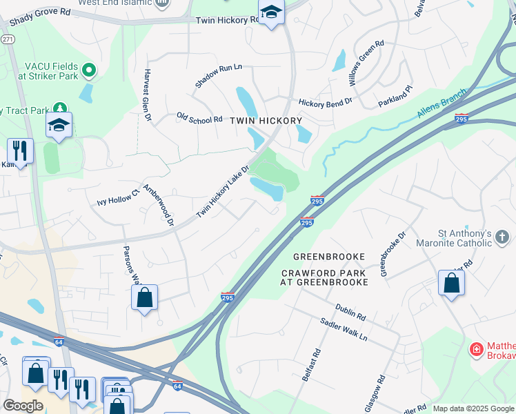 map of restaurants, bars, coffee shops, grocery stores, and more near 4541 Hickory Lake Court in Glen Allen