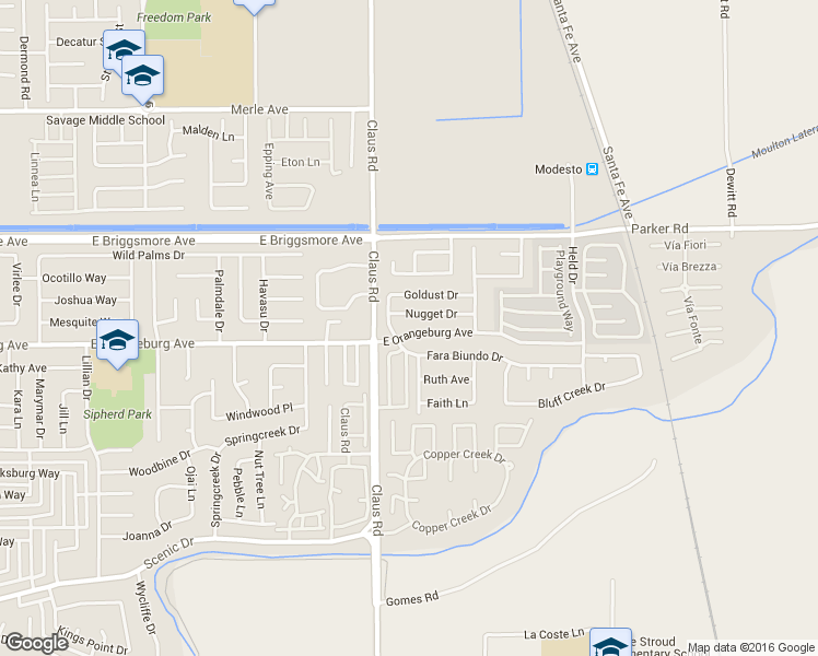 map of restaurants, bars, coffee shops, grocery stores, and more near 4029 Fara Biundo Drive in Modesto