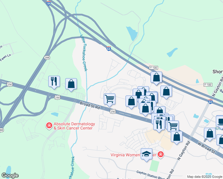 map of restaurants, bars, coffee shops, grocery stores, and more near 4230 Bon Secours Parkway in Henrico