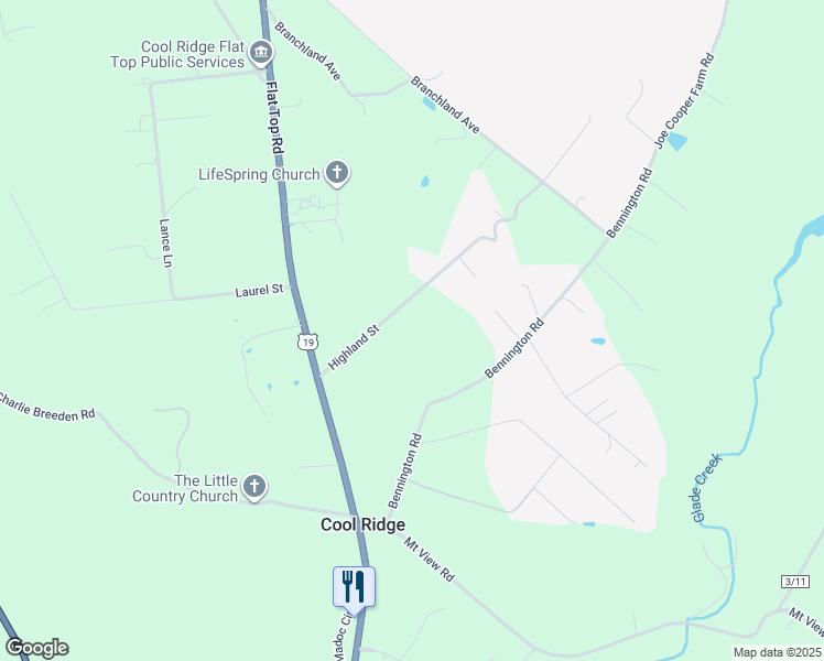 map of restaurants, bars, coffee shops, grocery stores, and more near 212 Highland Street in Cool Ridge