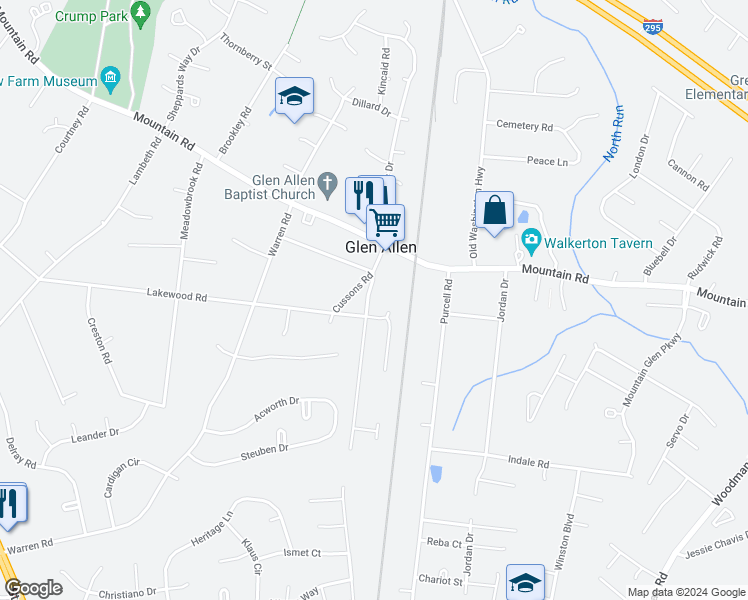 map of restaurants, bars, coffee shops, grocery stores, and more near 10605 Hamilton Road in Glen Allen