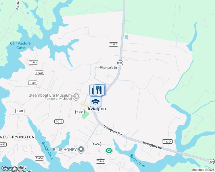 map of restaurants, bars, coffee shops, grocery stores, and more near Irvington Road in Irvington