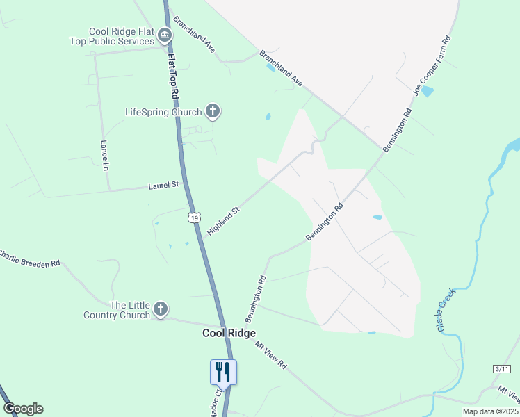 map of restaurants, bars, coffee shops, grocery stores, and more near 212 Highland Street in Cool Ridge