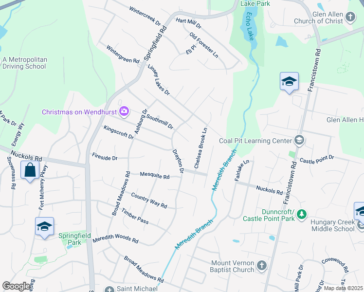 map of restaurants, bars, coffee shops, grocery stores, and more near 9500 Kingscroft Drive in Glen Allen