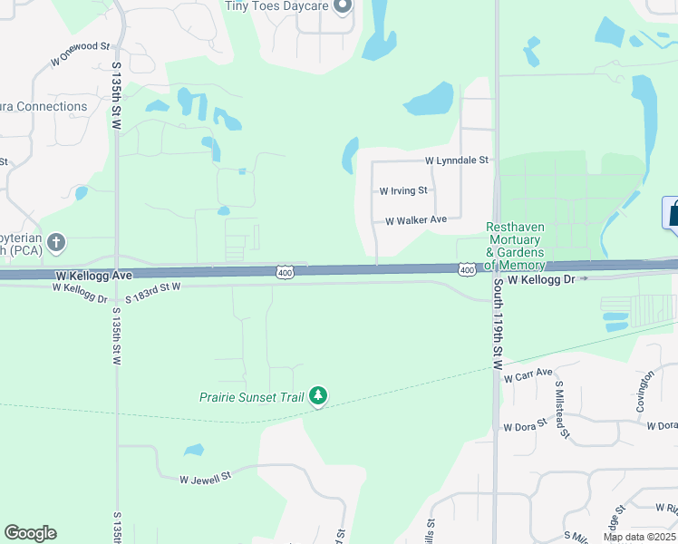 map of restaurants, bars, coffee shops, grocery stores, and more near 12697 West Kellogg Avenue in Wichita