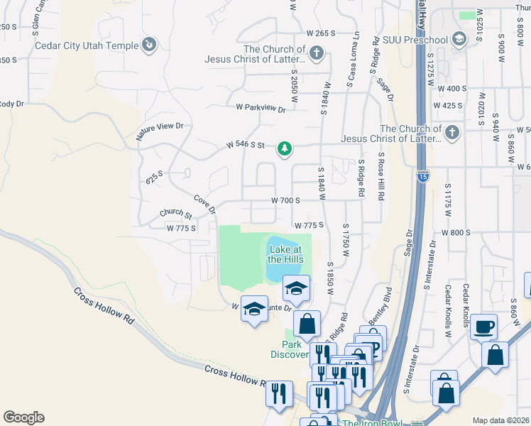 map of restaurants, bars, coffee shops, grocery stores, and more near 2155 West 700 South in Cedar City
