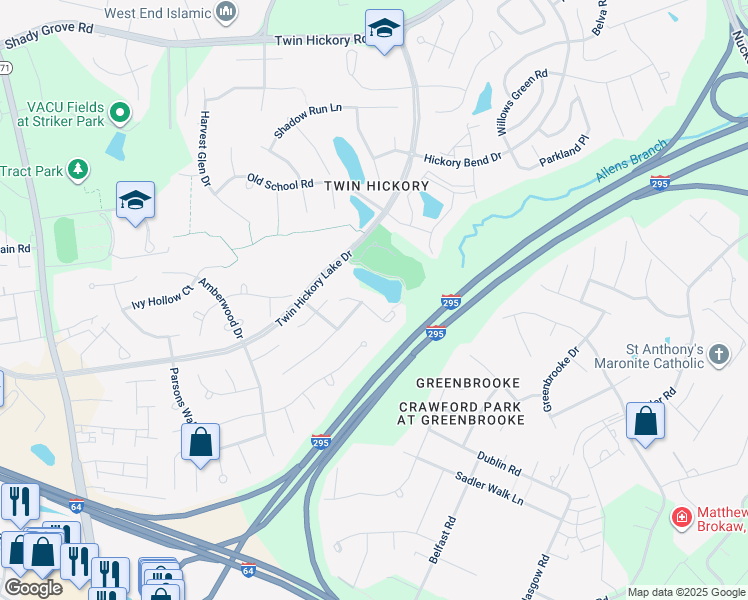 map of restaurants, bars, coffee shops, grocery stores, and more near 11626 Hickory Lake Terrace in Glen Allen