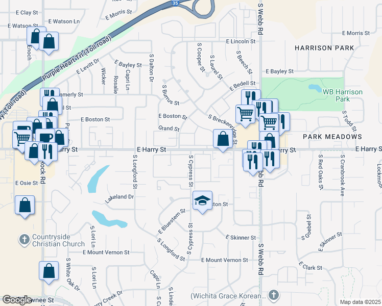 map of restaurants, bars, coffee shops, grocery stores, and more near 1611 South Cypress in Wichita