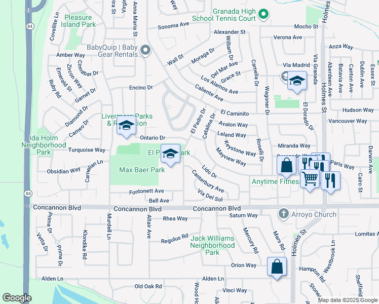 map of restaurants, bars, coffee shops, grocery stores, and more near 628 Lido Drive in Livermore