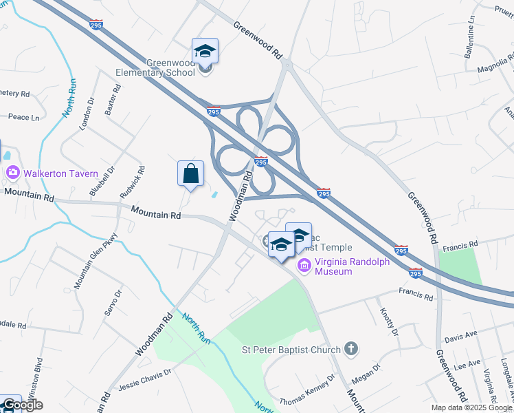 map of restaurants, bars, coffee shops, grocery stores, and more near 2529 Mountain Ash Circle in Glen Allen