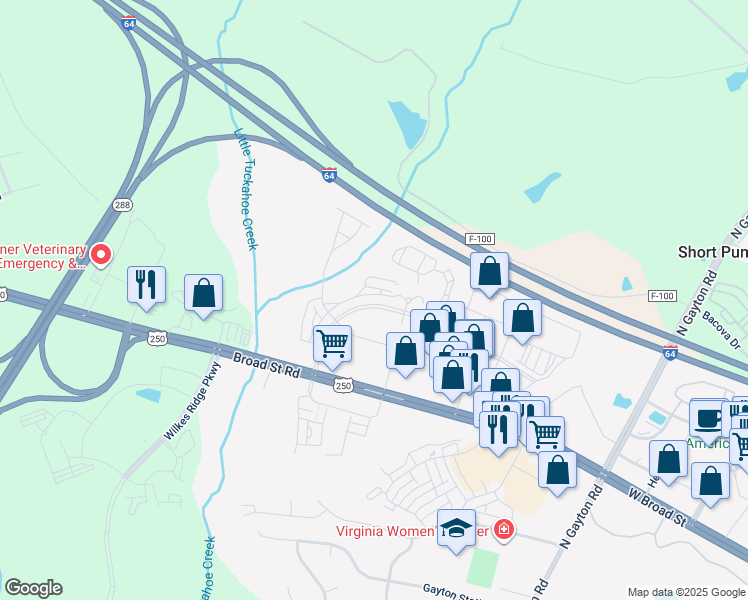 map of restaurants, bars, coffee shops, grocery stores, and more near 4342 Bon Secours Parkway in Henrico