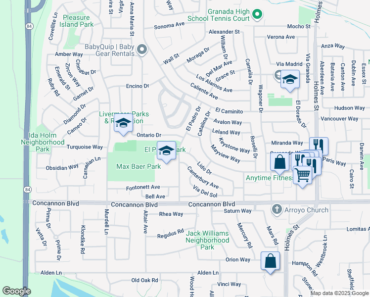 map of restaurants, bars, coffee shops, grocery stores, and more near 628 Lido Drive in Livermore