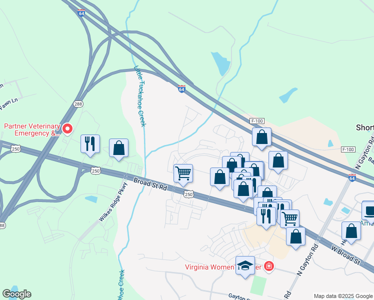 map of restaurants, bars, coffee shops, grocery stores, and more near 4315 Broad Hill Drive in Henrico
