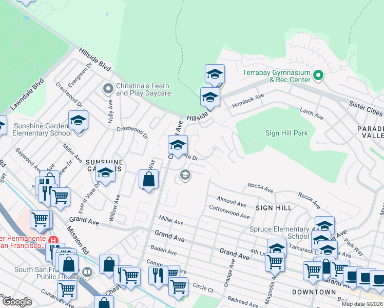 map of restaurants, bars, coffee shops, grocery stores, and more near 768 Stonegate Drive in South San Francisco