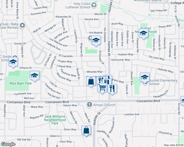 map of restaurants, bars, coffee shops, grocery stores, and more near 958 Miranda Way in Livermore