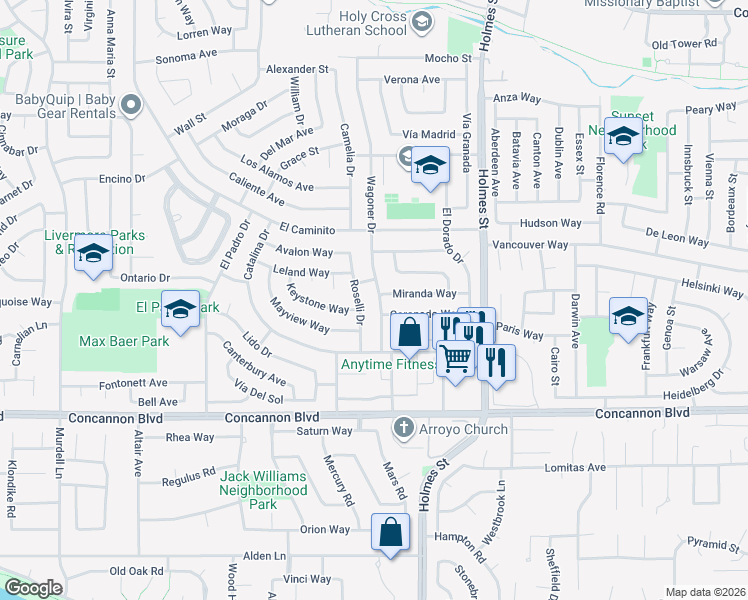 map of restaurants, bars, coffee shops, grocery stores, and more near 1443 Wagoner Drive in Livermore