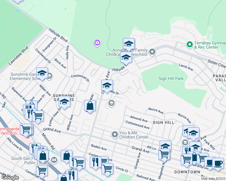 map of restaurants, bars, coffee shops, grocery stores, and more near 782 Stonegate Drive in South San Francisco