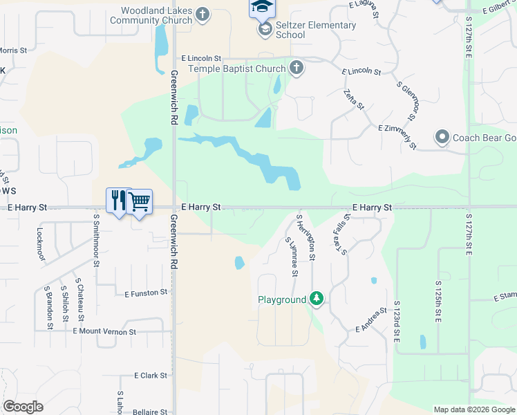 map of restaurants, bars, coffee shops, grocery stores, and more near 11537 East Harry Street in Wichita