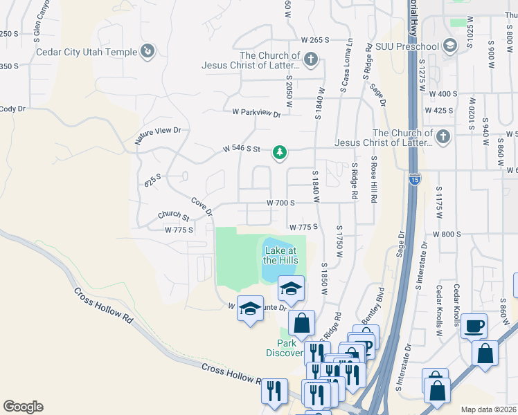 map of restaurants, bars, coffee shops, grocery stores, and more near 2155 West 700 South in Cedar City