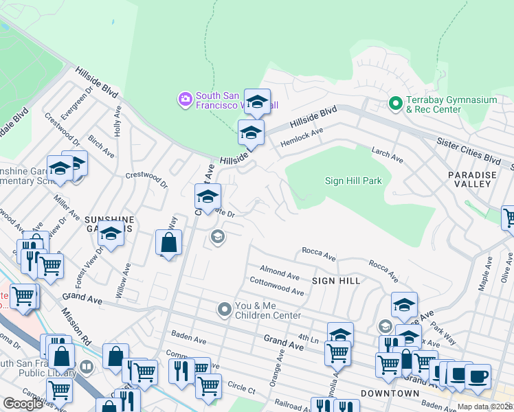 map of restaurants, bars, coffee shops, grocery stores, and more near 620 Stonegate Drive in South San Francisco