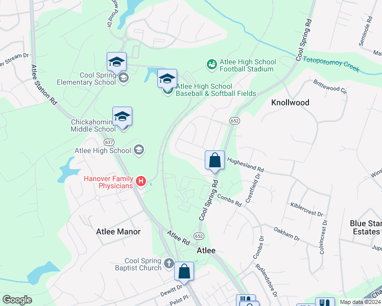 map of restaurants, bars, coffee shops, grocery stores, and more near 8951 Ringview Drive in Mechanicsville