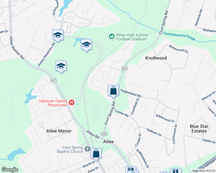 map of restaurants, bars, coffee shops, grocery stores, and more near 8843 Seaycroft Drive in Mechanicsville